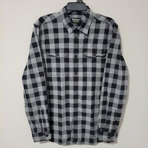 Barbour International Button Up Shirt Mens M Black Gray Buffalo Plaid Motorcycle